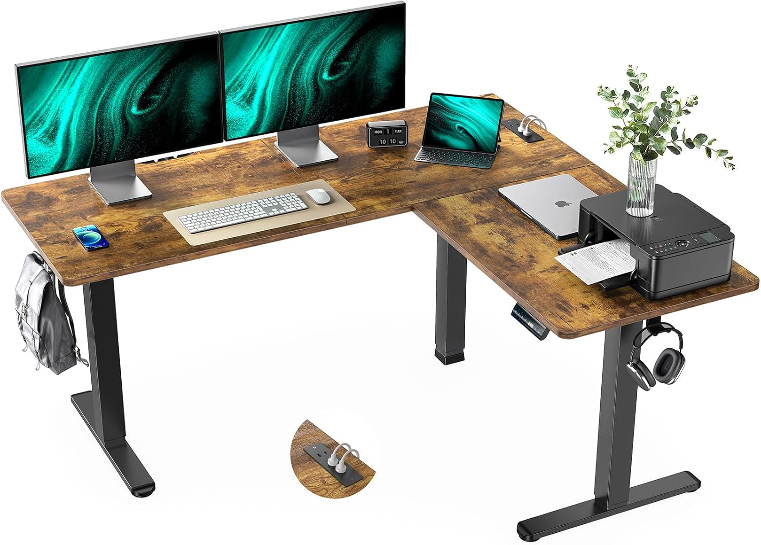 Standing Desk Adjustable Height with 4-In 1 Electical Outlet, L Shaped Electric-image