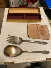 Vtg set 1847 Rogers Bros. IS First Love serving fork + casserole spoon w/ box