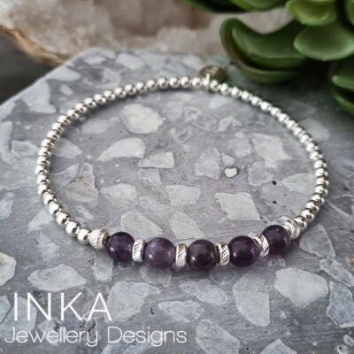Sterling Silber Perlen Stapelarmband mit Amethyst Perlen INKA