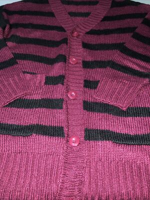 Lularoe Lucille Cable Sweater Medium Purple Black Striped