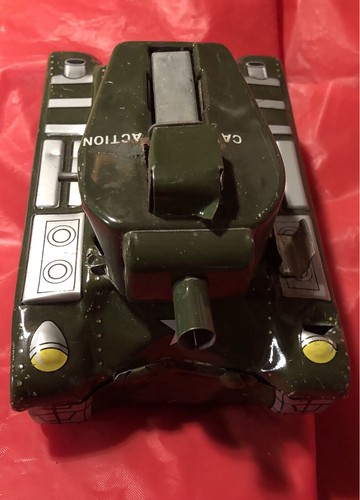 Vintage THUNDERBOLT TANK Tin Toy Friction USA-4U Army Cap Action-See Pics/Detail - Picture 2 of 5