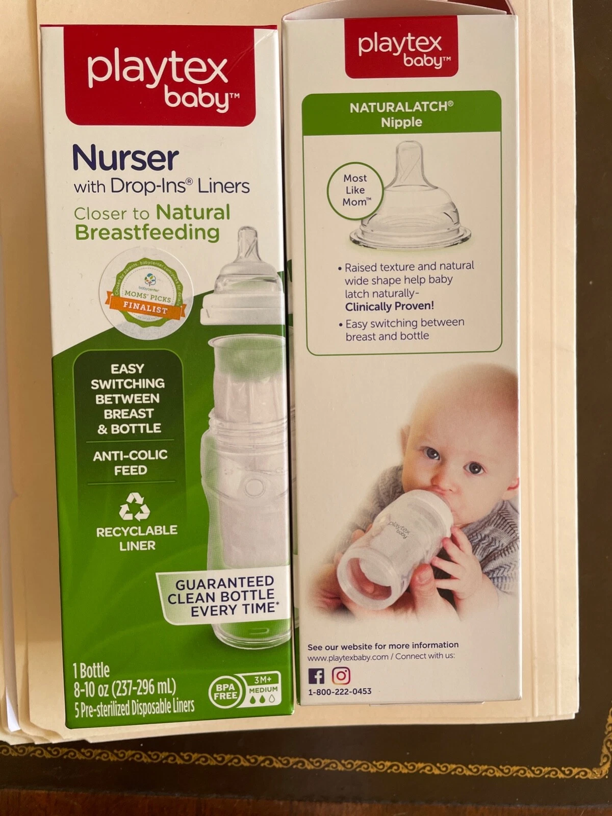 2X two NEW Playtex Baby Nurser &Drop-Ins 8-10 Oz Bottle with 5 Disposable Liners