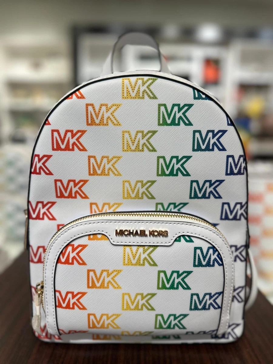 Michael Kors Jaycee Medium Backpack MK Logo Signature Optic White