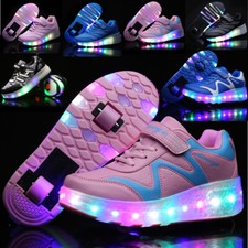 Kids Led Roller Shoes Double Wheels Recharge Sport Skate Sneakers Glowing Shoes