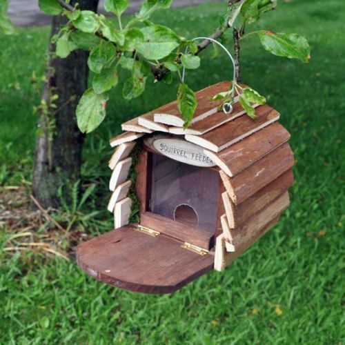 Squirrel Feeder Wooden Hanging Feed Station Nut House With Feeding