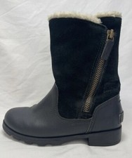 SOREL Emelie Waterproof Faux Fur Lined Girls Black Suede Boots size 1