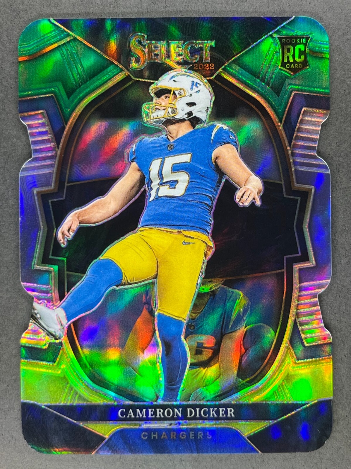 Cameron Dicker RC 2022 Panini NFL Select Concourse Green Yellow Die Cut Prizm