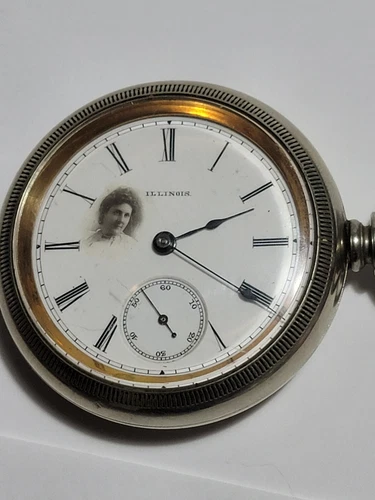 Antique Illinois Pocket Watch With Lady Face Picture. Very Rare.