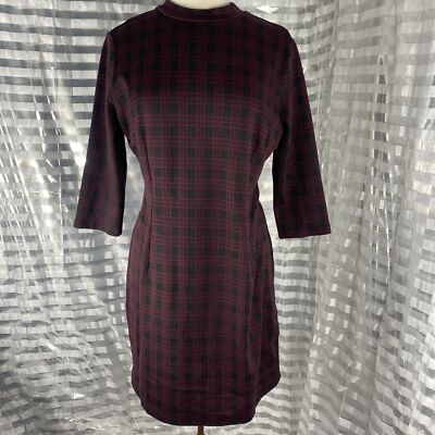 plaid burgundy dress Le Lis Women's Good Mistake Plaid Deep V-Neck Midi Dress in Burgundy/Taupe