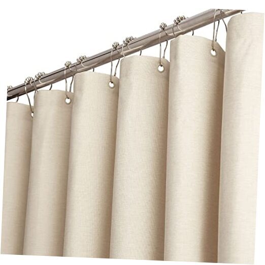 Extra Long Fabric Shower Curtain, 84 Inch Linen Textured Heavy W72xH84