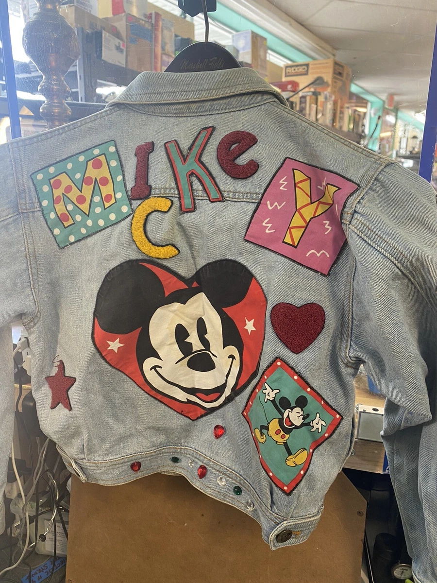 Vintage 80s 90s Disney Store MICKEY MOUSE Jean Denim Jacket Embroidered Medium