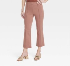 NWT Women's A New Day Large Pull On Brown Pants High-Rise Slim Fit Cropped Flare
