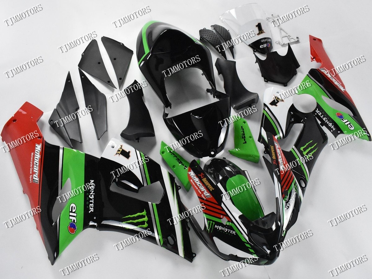 Ninja ZX6R Fairings Green & Black Fairing Kit For 2005-2006