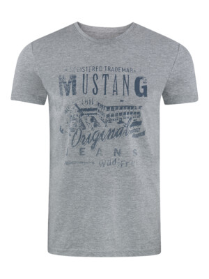 Mustang Herren T-Shirt Basic Print Rundhals Kurzarm Tee Shirt 100% Baumwolle NEU