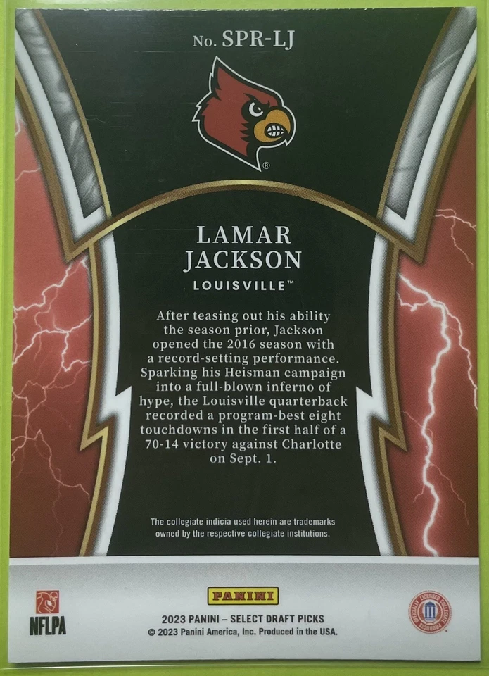 2023 Panini Select Draft Picks Lamar Jackson Sparks #SPR-LJ - Image 2 of 2