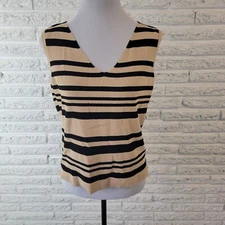 Worthington Womens Top Extra Large XL Sleeveless Black Beige Stripe Knit