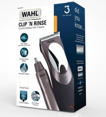 Wahl Mens Clip ‘N Rinse Cord Cordless Hair Clipper Trimmer Set 9639-617  NEW 5037127018774 UK