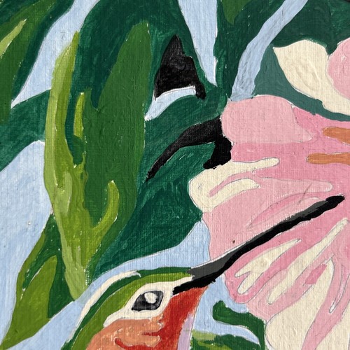 Quadro Colibrì 12x9 Dipinto per Numero Rosa Verde Galleria Parete Uccellini - Foto 3 di 8