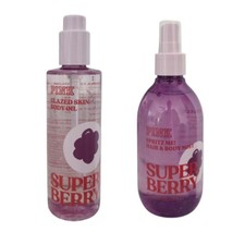 2 Victoria's Secret PINK Super Berry Boosting Body Oil 8 Oz  Hair  Body Mist
