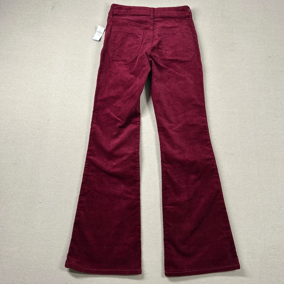 Pantalones de Pana Gap Gilrs 14 Años 70 Acampanados Tiro Alto Botón Mosca Granate Borgoña Campana Foto 2 de 4