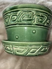 McCoy Pottery Green Greek Key & Hobnail Planter 3 in w/ Attached Saucer MCM