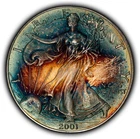 2001 1 oz Silver American Eagle -Rainbow Pattern Toning - BU - SKU-E3593