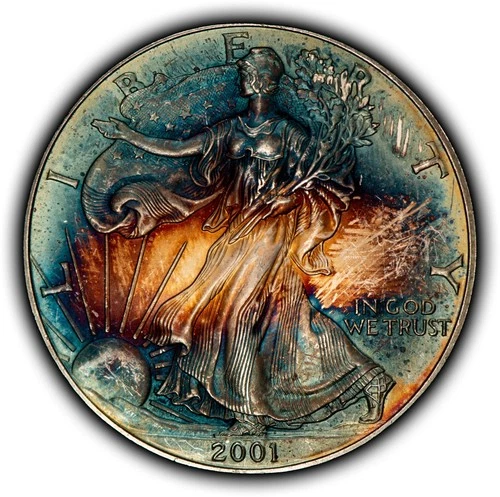 2001 1 oz Silver American Eagle -Rainbow Pattern Toning - BU - SKU-E3593