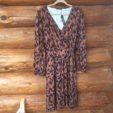 Huskary Leopard Print NWT Wrap Midi Dress Size Large Pockets!