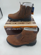 Skechers Boots Mens Brown Relaxed Fit Memory Foam Leather Zip Ankle Work Sz 6.5