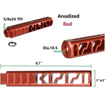 Red 6" Solid PC Low Concussion 5/8x24 TPI Muzzle Brake Adapter Washer Included