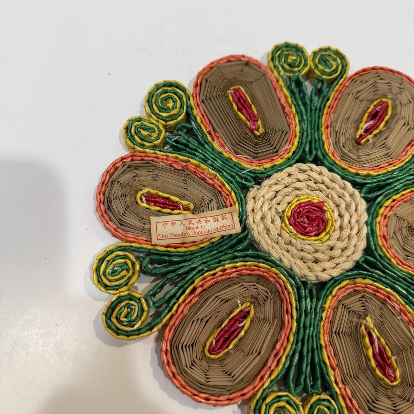 70s Bright Groovy Straw Raffia Trivets Rattan Wicker Boho Decor Hot Pads Vintage - product detail image 8