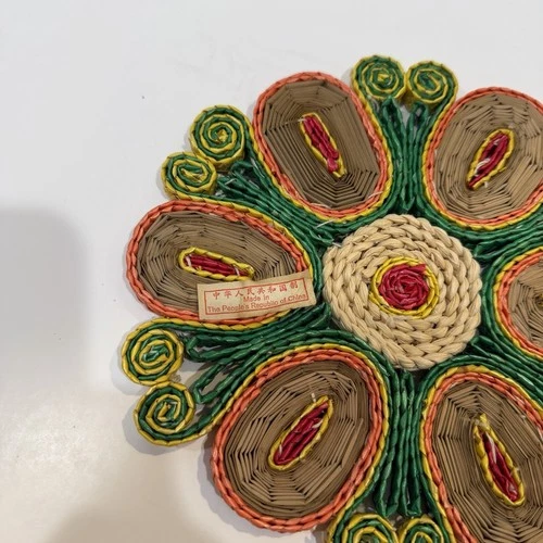 70s Bright Groovy Straw Raffia Trivets Rattan Wicker Boho Decor Hot Pads Vintage image 8