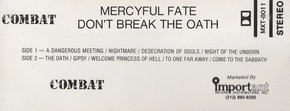 Mercyful Fate - Don't Break The Oath (Cass, Album, Whi) 1984  MXT-8011, MXT 8011 - Image 4 of 4