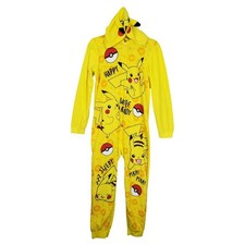 Pokemon Pikachu Hooded Character Suit Pajamas Yellow Anime Boys Size 14/16