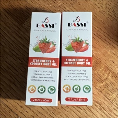 Bassi Strawberry Coconut Massage Oil 2 fl oz Hydrating Moisturizing Cruelty-Free