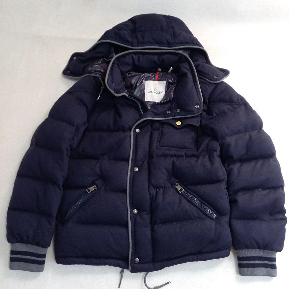 MONCLER BRESLE Wool Down Jacket Navy Size 0 Detachable Hood Used - Image 2 of 4