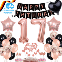 Deko 17. Geburtstag MäDchen Rosegold Schwarz Set - Tortendeko FüR Junge Mit Bann
