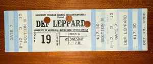 Def Leppard -Full Concert Ticket - October 19 1988 - University of Nebraska