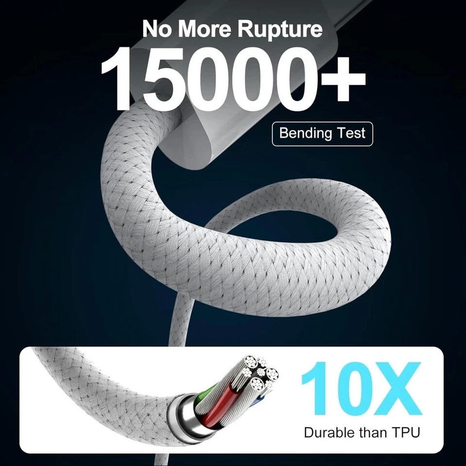 USB-C to USBC Charger Cable 20W/60W Fast Charge iPhone 15 16 17 Samsung Mac Dell - Image 3 of 4