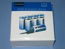 MVMOD CR123A Rechargeable Lithium Battery, 800mAh 3V, 8pk w/Charger Cable