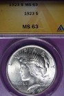 1923 ANACS MS63 PEACE DOLLAR #B51583 — photo 1