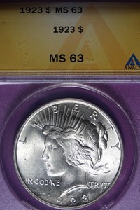 1923 ANACS MS63 PEACE DOLLAR #B51583