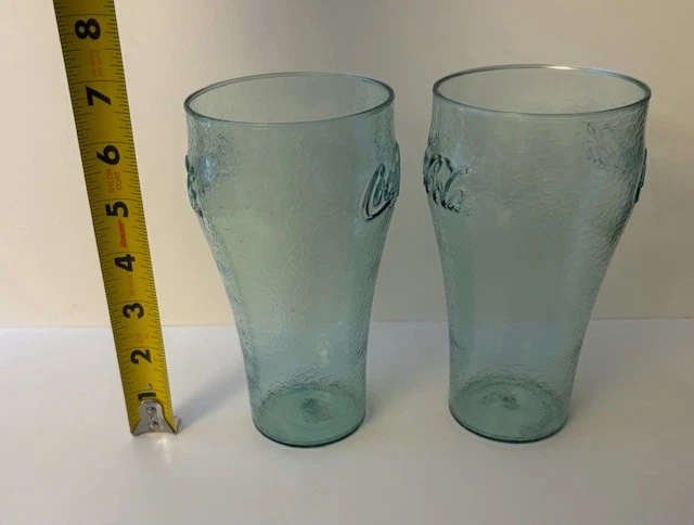 Set of 2 Enjoy Coca Cola Frosted Plastic Restaurant Beverage Cups Green Tint - Image 2 of 4