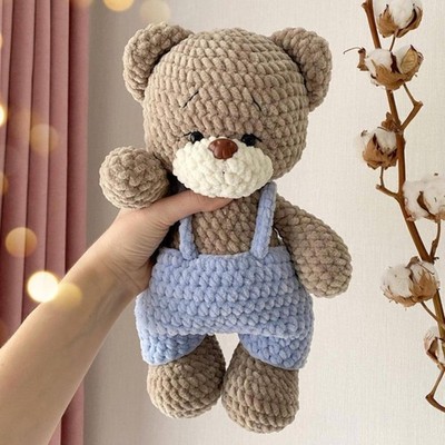 Plush Teddy Bear Crochet, Amigurumi Bear with Shorts, Handmade Keychain