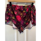 Floral Tulip Shorts Burgundy Pink Botanical Print Lightweight Comfy Cute Satin