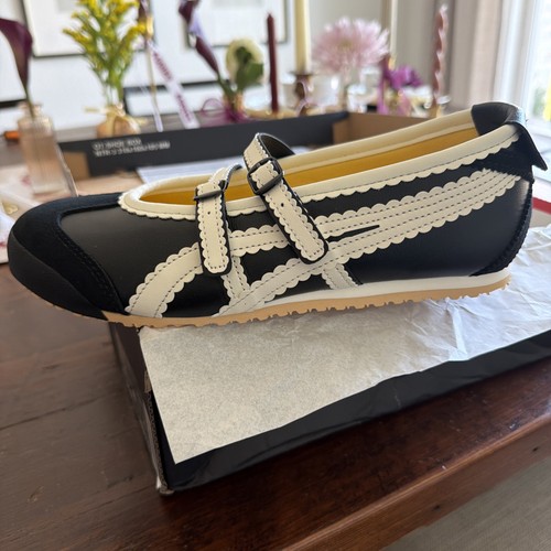 ONITSUKA TIGER MEXICO 66 TGRS BALLET FLATS Black/Cream 1182A678-001 New! W 8 1/2 - Picture 1 of 6