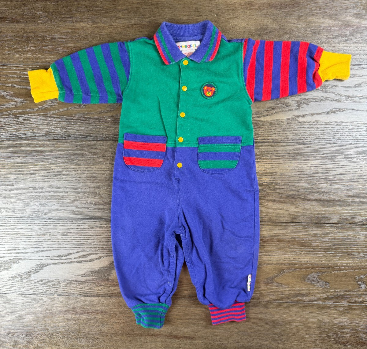 Vintage Gymboree Romper Rainbow Tag Color Block Bear Striped Size Infant