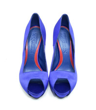 Alexander McQueen Stiletto High Heel Peep Toe Royal Blue Satin Womens EU 36 US 6