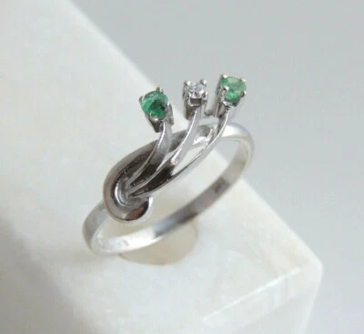 Moderner Damenring Ring mit Smaragd und Diamant in 585er 14K Weißgold Gr. 56 - Bild 1 von 4