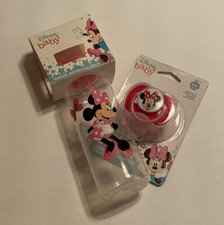 DISNEY BABY MINNIE MOUSE 9OZ BOTTLE BPA FREE PLUS PACIFIER 0 MONTHS NEW COMBO